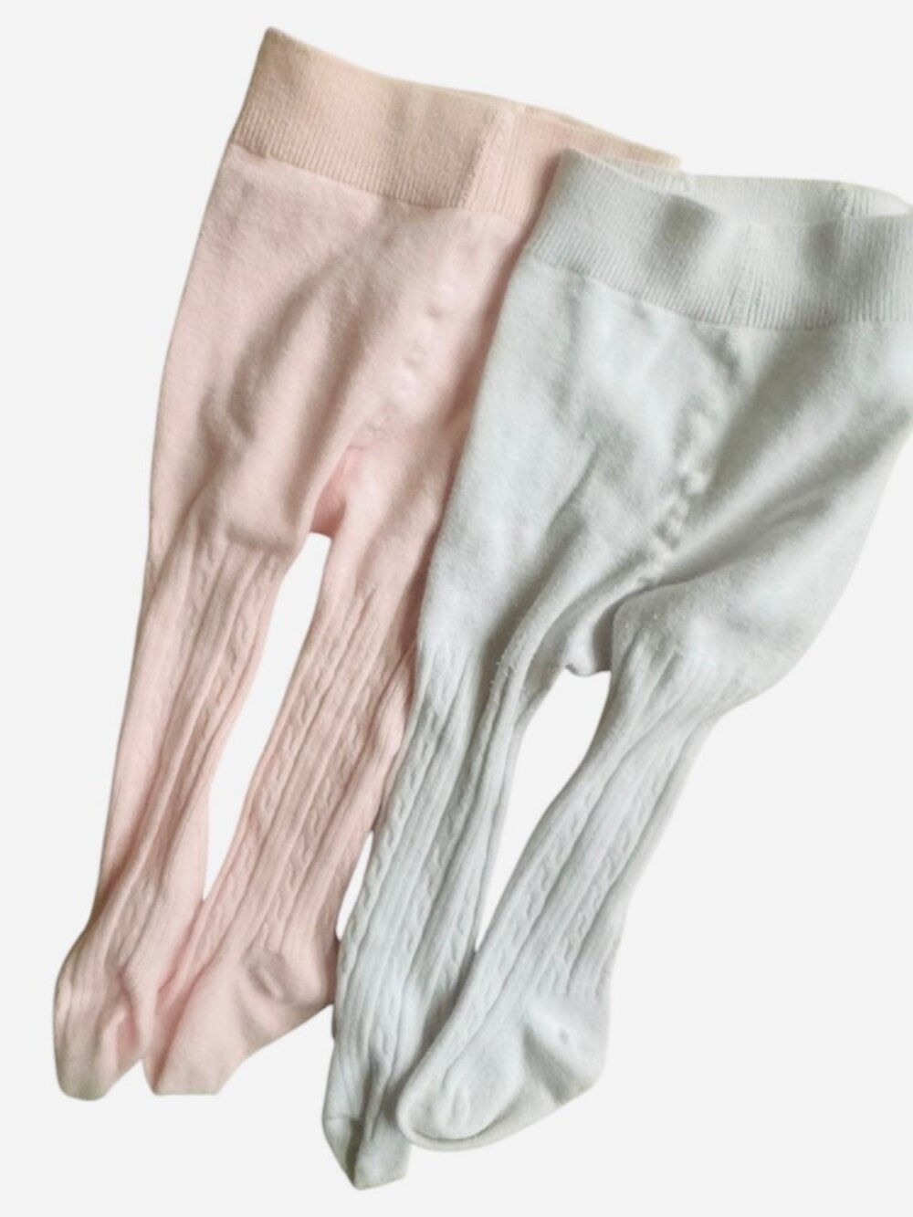 Cable Knit BABY TIGHTS Pink White 12-24 Months